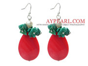 Pink Drop Shape Shell and Turquoise and Pearl Earrings